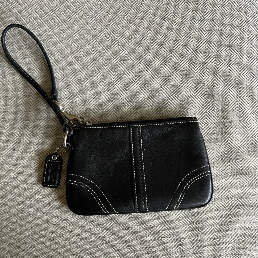 COACH Black Contrasting White Stitching Wristlet.